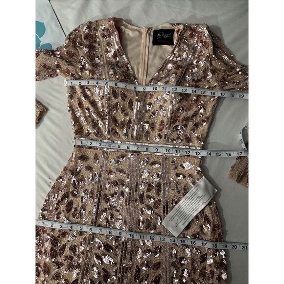 NWT Mac Duggal [ 6 ] Embellished Front Slit Long Sleeve Gown 5002‎ Rose Gold - Picture 5 of 16